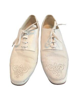 Bally Womens Vasano White Leather Oxford Shoes Perforated Toe Design